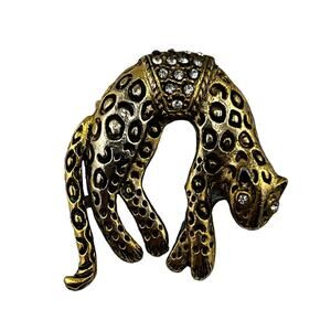 Vintage Arched Back Cheetah Leopard Jaguar Gold Black Brooch Pin